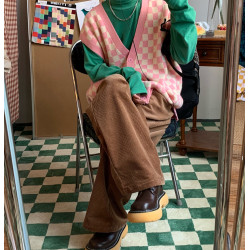 C2自製/港風復古燈芯絨休閒褲日系潮牌寬鬆濶腿褲子情侶百搭長褲