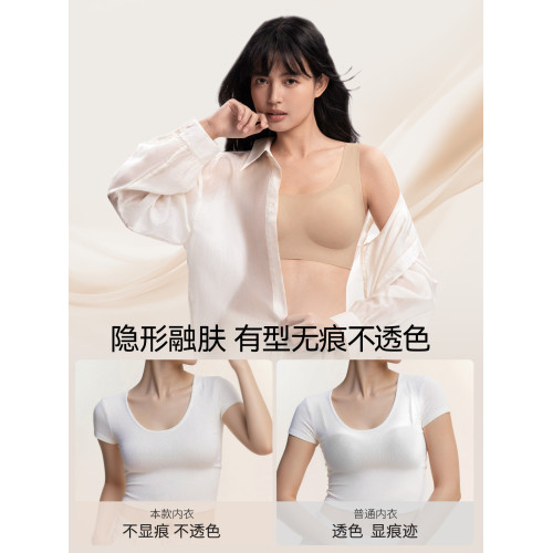 幸棉粉底液隱形無痕大胸顯小胸聚攏文胸無尺碼背心式夏薄款內衣女