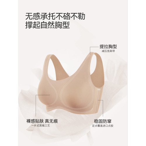 幸棉粉底液隱形無痕大胸顯小胸聚攏文胸無尺碼背心式夏薄款內衣女