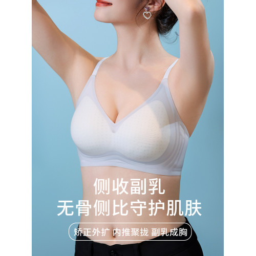 浪莎內衣女冰絲透氣無痕聚攏洞洞杯文胸新款無鋼圈胸罩運動美背KU