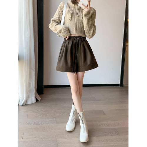 黑色PU皮短褲女2026新款春秋季小個子外穿濶腿高腰顯瘦寬鬆休閒褲