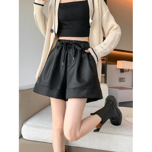 黑色PU皮短褲女2026新款春秋季小個子外穿濶腿高腰顯瘦寬鬆休閒褲