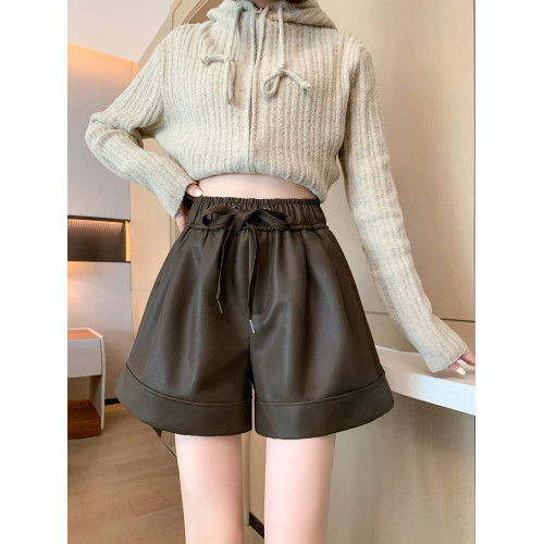 黑色PU皮短褲女2026新款春秋季小個子外穿濶腿高腰顯瘦寬鬆休閒褲