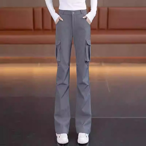 美式復古工裝褲微喇叭女款2025春秋季新款黑色高腰顯瘦降落傘兵褲