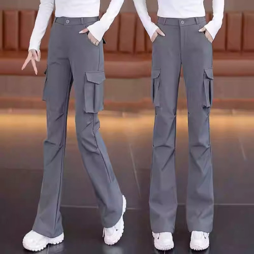 美式復古工裝褲微喇叭女款2025春秋季新款黑色高腰顯瘦降落傘兵褲