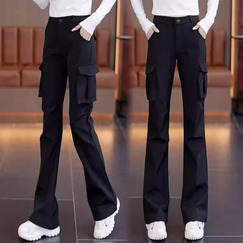 美式復古工裝褲微喇叭女款2025春秋季新款黑色高腰顯瘦降落傘兵褲