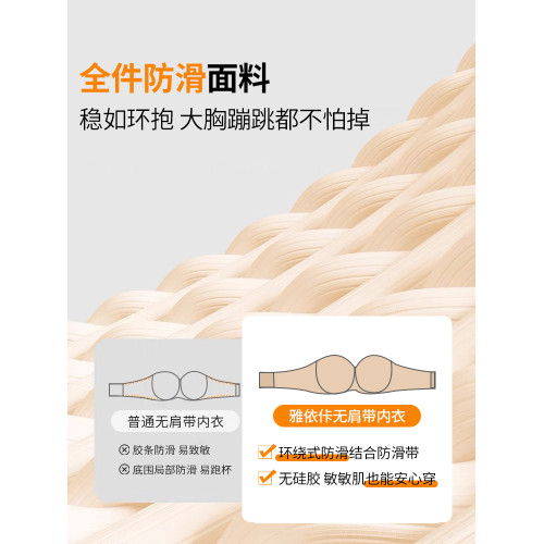 大碼無肩帶內衣女大胸顯小防滑防下垂收副乳有鋼圈半杯無痕文胸罩