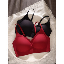 無痕內衣女加厚杯收副乳無鋼圈平胸顯大本命年紅色小胸聚攏文胸