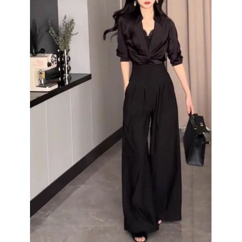 高腰濶腿褲女春秋2026新款黑色垂感休閒寬鬆直筒西裝褲拖地長褲子