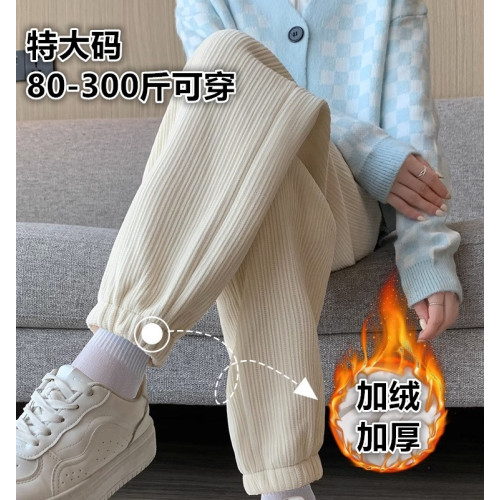 雪尼爾運動褲女褲春秋冬200斤胖mm大碼束腳加厚休閒燈芯絨褲300斤