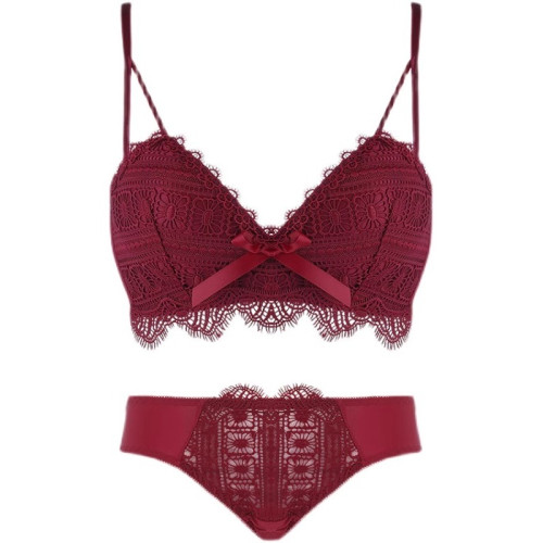 維多利亞內衣聚攏小胸調整型上托紅色本命年收副乳防下垂文胸套裝