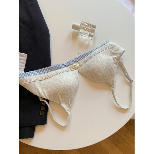 馨幫幫Bra 格紋拼接薄款小胸內衣女無鋼圈收副乳防下垂透氣文胸罩