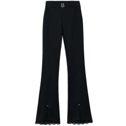 開叉花邊微喇褲女2024秋冬新款加絨百搭高腰顯瘦韓版時尚喇叭長褲