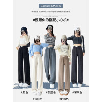 雪尼爾白色濶腿褲女春秋冬季加絨2025新款小個子直筒休閒糯米褲子