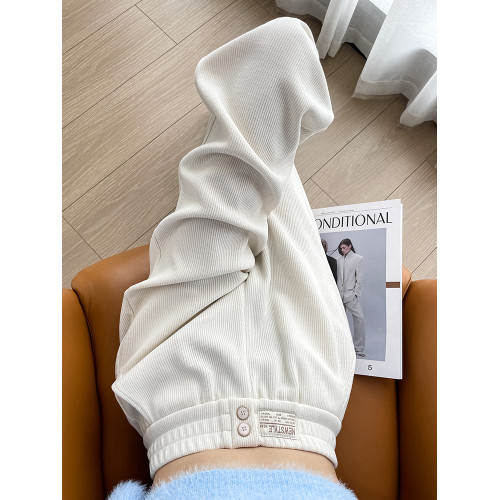 雪尼爾白色濶腿褲女春秋冬季加絨2025新款小個子直筒休閒糯米褲子