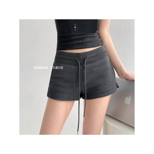 美式格調春秋辣妹舒適棉質運動短褲女休閒寬鬆心機開衩居家三分褲