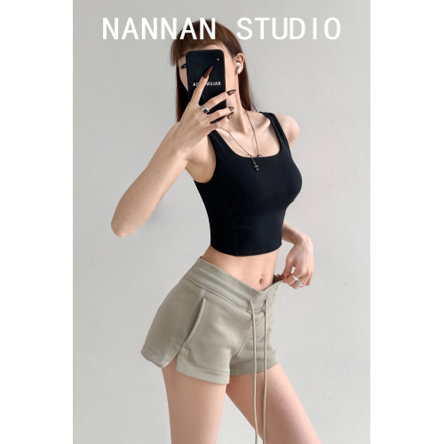 美式格調春秋辣妹舒適棉質運動短褲女休閒寬鬆心機開衩居家三分褲