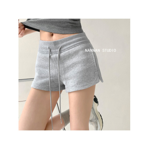 美式格調春秋辣妹舒適棉質運動短褲女休閒寬鬆心機開衩居家三分褲