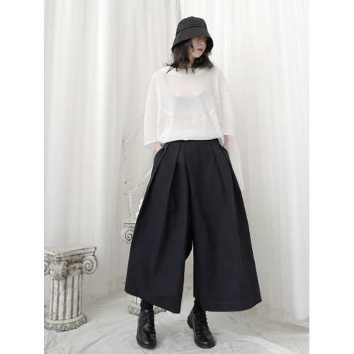 隱覔山本暗黑系七分褲裙褲女秋高腰顯瘦不規則小衆日系寬鬆濶腿褲