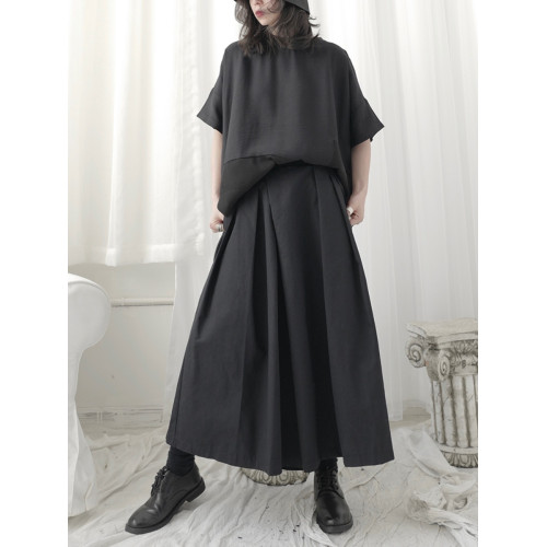 隱覔山本暗黑系七分褲裙褲女秋高腰顯瘦不規則小衆日系寬鬆濶腿褲