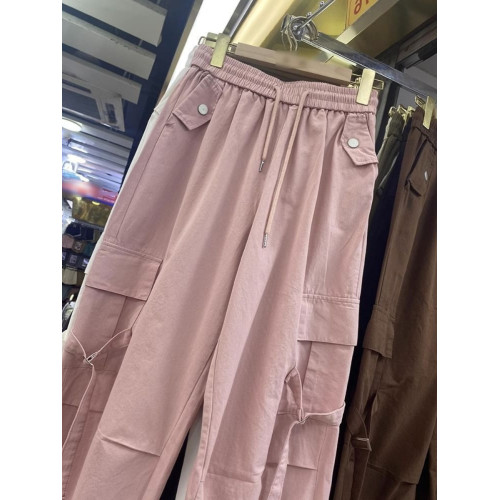 胖mm大碼300斤美式復古束腳工裝褲女春秋高腰顯瘦直筒褲抽繩長褲