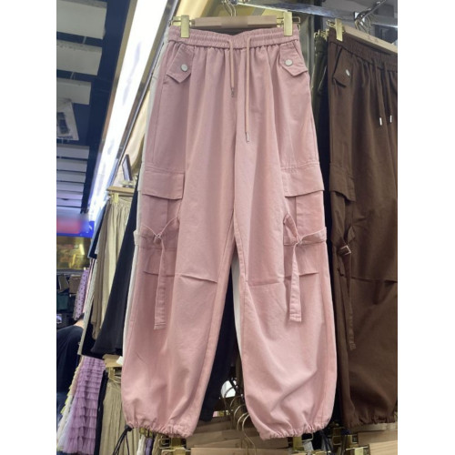 胖mm大碼300斤美式復古束腳工裝褲女春秋高腰顯瘦直筒褲抽繩長褲