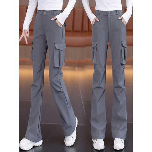 美式復古工裝褲微喇叭女款2026春秋季新款黑色高腰顯瘦降落傘兵褲