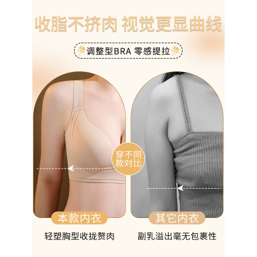 無痕內衣女薄款大胸顯小胸側收副乳聚攏防下垂調整型無鋼圈文胸罩 無痕內衣女薄款大胸顯小胸側收副乳聚攏防下垂調整型無鋼圈文胸罩