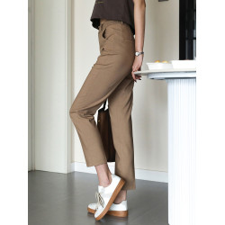 原創～識貨收。春季兩側松緊腰褲子卡其休閒褲九分西裝褲子女西褲