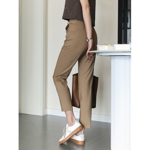 原創～識貨收。春季兩側松緊腰褲子卡其休閒褲九分西裝褲子女西褲