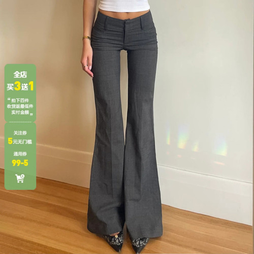 WEEKEEP【高智份子】低腰直筒微喇叭褲休閒西裝褲設計感百搭長褲