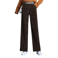 小個子150cm加絨雪尼爾濶腿褲女秋冬高腰垂感燈芯絨直筒休閒褲xs