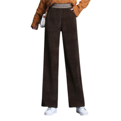 小個子150cm加絨雪尼爾濶腿褲女秋冬高腰垂感燈芯絨直筒休閒褲xs