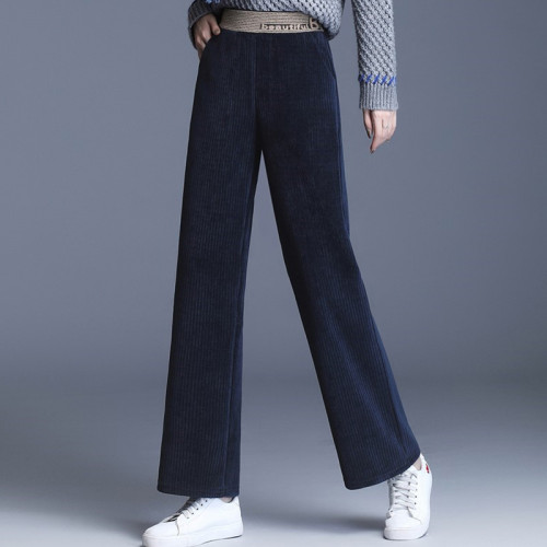 小個子150cm加絨雪尼爾濶腿褲女秋冬高腰垂感燈芯絨直筒休閒褲xs