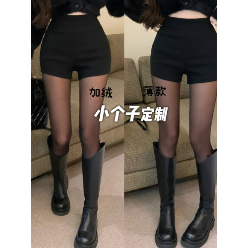 150小矮個子秋冬加絨辣妹短褲女彈力緊身包臀高腰打底靴褲xs顯高