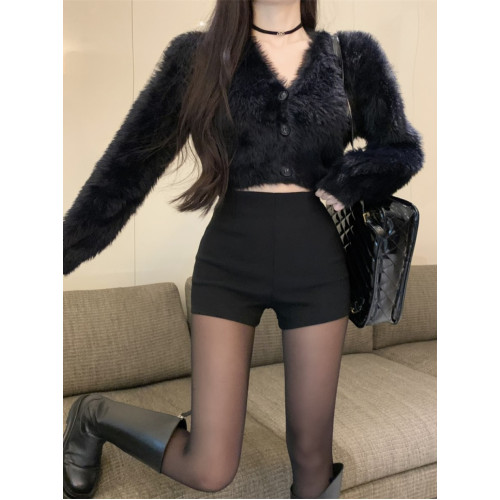 150小矮個子秋冬加絨辣妹短褲女彈力緊身包臀高腰打底靴褲xs顯高