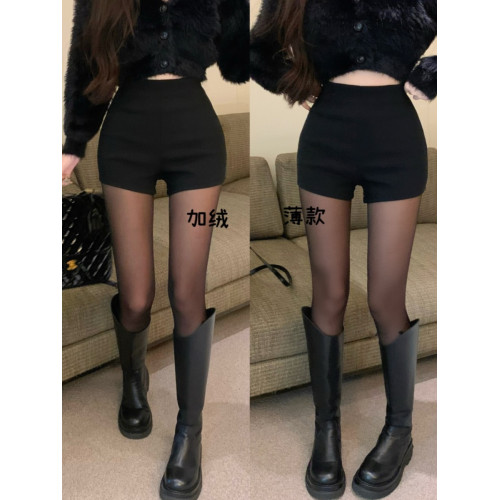 150小矮個子秋冬加絨辣妹短褲女彈力緊身包臀高腰打底靴褲xs顯高