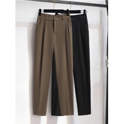 春秋季西裝九分褲女士新款高腰修身顯瘦直筒蘿蔔褲菸琯長褲子潮