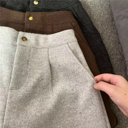 大碼毛呢松緊腰濶腿褲2026秋冬胖mm高腰遮肚靴褲加厚寬鬆短褲外穿