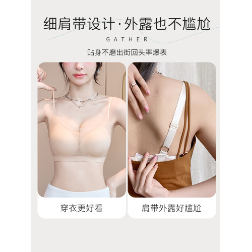 特調肉色內衣女夏季薄款穿白t不透隱形膚色冰絲超細肩帶美背文胸