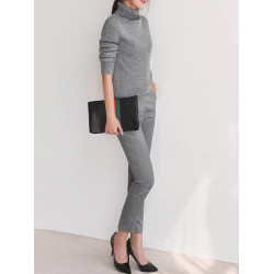 灰色西裝褲女秋季薄款菸琯褲寬鬆直筒褲小個子休閒九分褲職業西褲