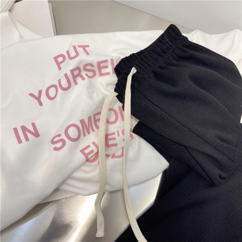 特大碼300斤胖妹妹針織濶腿褲女春秋裝寬鬆顯瘦直筒休閒拖地褲ins