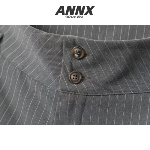 ANNX2026美式條紋簡約刺綉透氣舒適西裝短褲百搭通勤辣妹復古