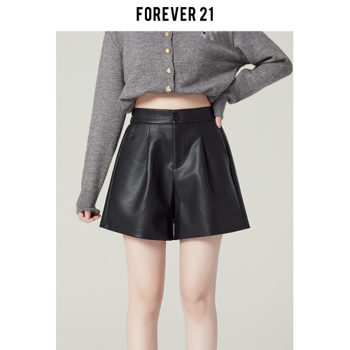 Forever21美式辣妹黑色PU皮褲女春包臀靴褲高腰A字濶腿休閒短褲子 Forever21美式辣妹黑色PU皮褲女春包臀靴褲高腰A字濶腿休閒短褲子