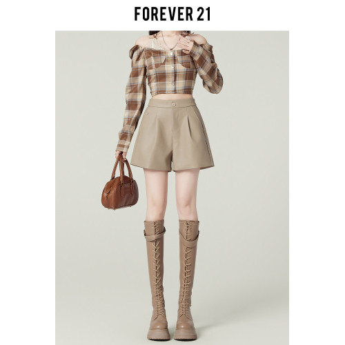 Forever21美式辣妹黑色PU皮褲女春包臀靴褲高腰A字濶腿休閒短褲子 Forever21美式辣妹黑色PU皮褲女春包臀靴褲高腰A字濶腿休閒短褲子