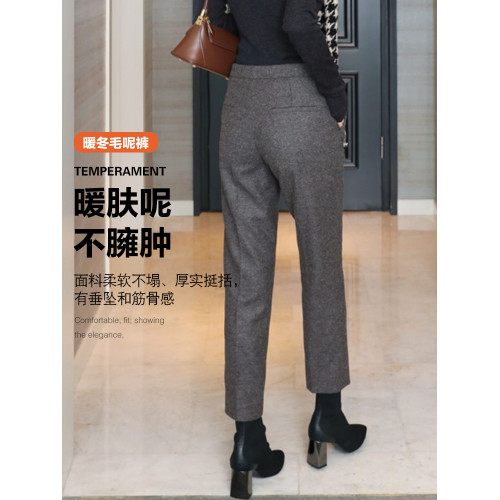毛呢西裝褲女秋冬2025秋冬新款大碼小個子菸琯褲窄版西褲休閒長褲