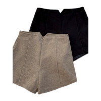 150小矮個子毛呢寬鬆濶腿短褲女秋冬高腰加厚外穿靴褲xs顯高百搭