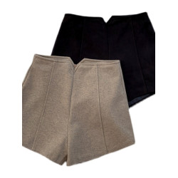 150小矮個子毛呢寬鬆濶腿短褲女秋冬高腰加厚外穿靴褲xs顯高百搭