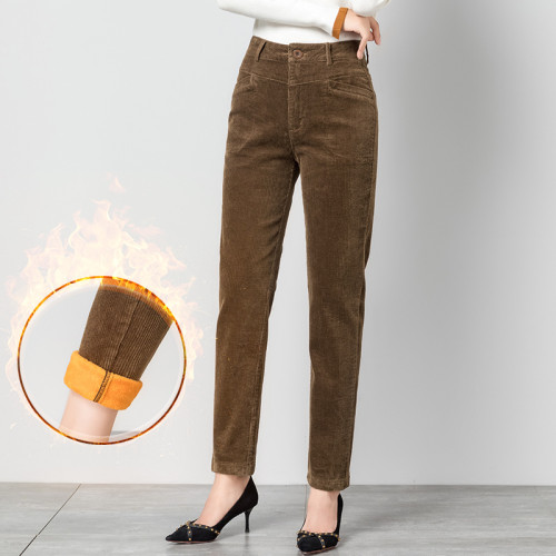 2023秋冬新款燈芯絨女褲子高腰顯瘦條絨哈倫褲寬鬆休閒老爹蘿蔔褲