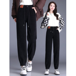 加絨加厚雪尼爾褲子女2025秋冬新款網紅爆款束腳高腰休閒哈倫褲潮